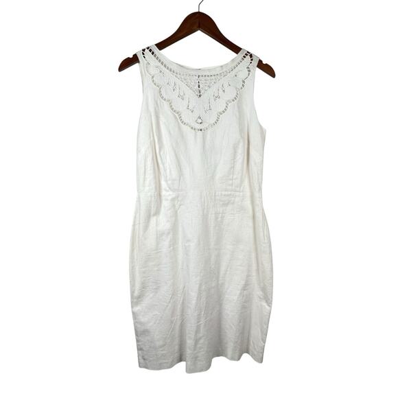 Loft Womens White Linen Sheath Dress Size 6 Sleeveless Lined Cut Out Details - Picture 1 of 15